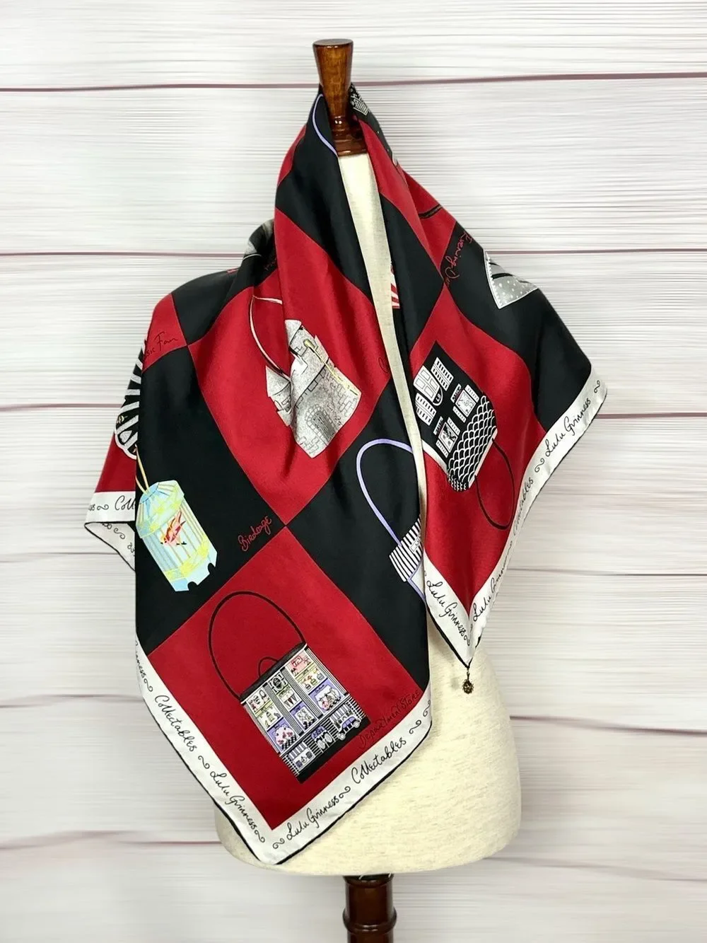 Lulu Guinness Silk Scarf Red Black Novelty Handbag Print Collectibles Theme